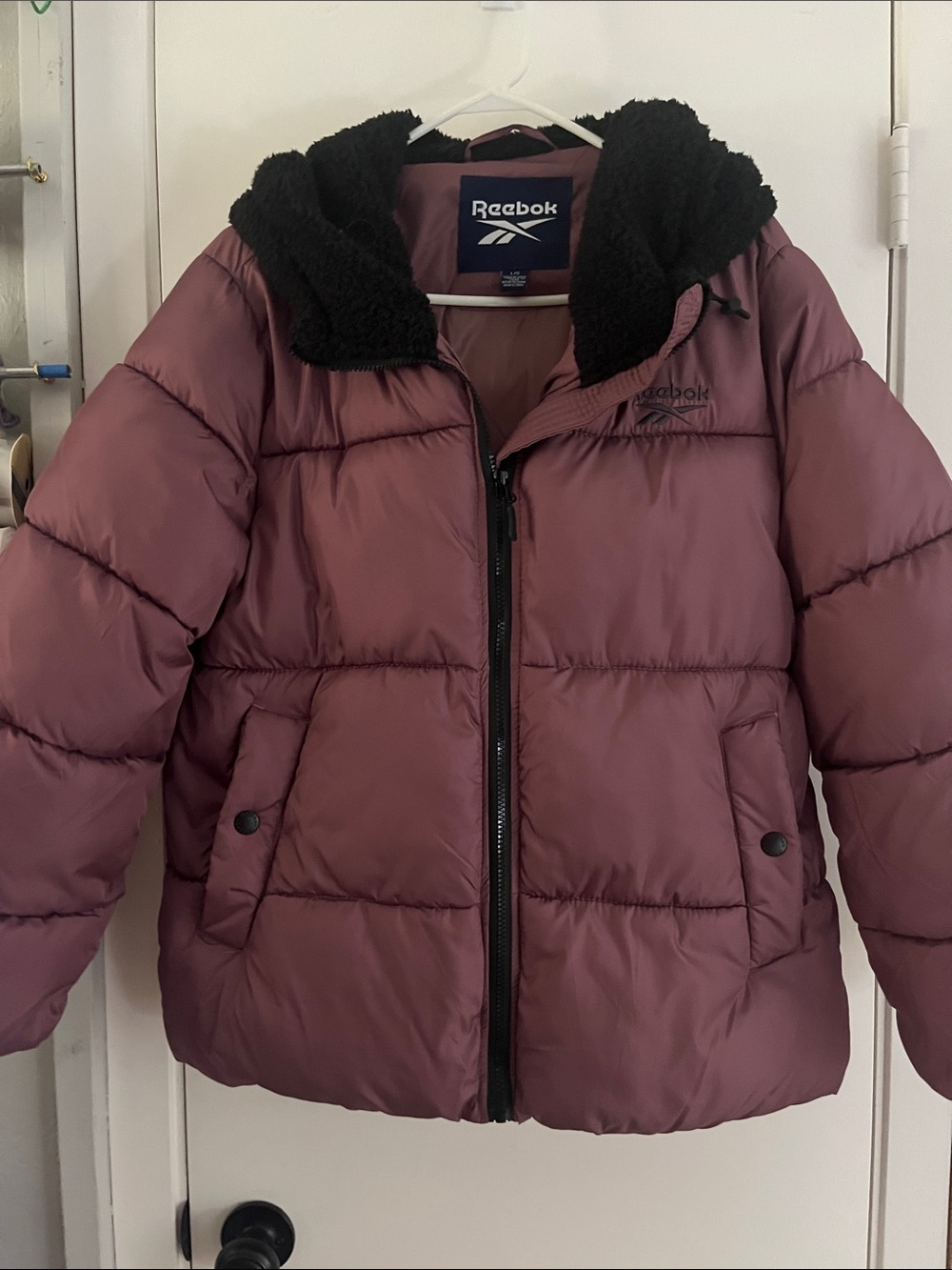 Reebok Girl’s Mauve Puffer Jacket with Black Sherpa Hood